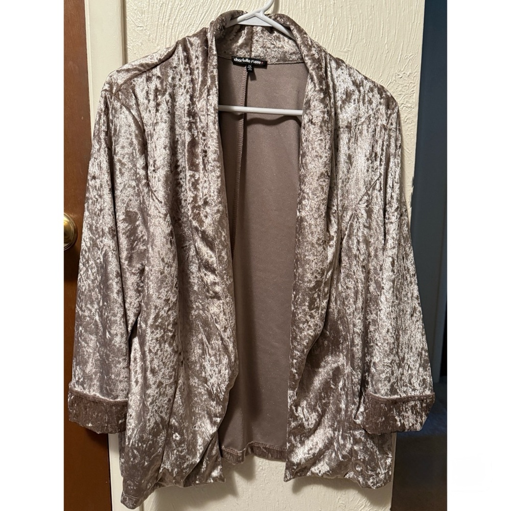 Velvet Open Front Blazer Jacket - Taupe/Champagne